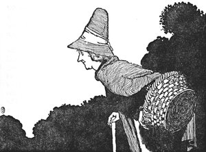 Och träffade en gammal kvinna med en korg full av bär, c1930 av William Heath Robinson
