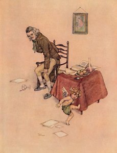 Han hoppade ner från den gamle mannens knä och dansade runt honom på golvet, c1930 av William Heath Robinson