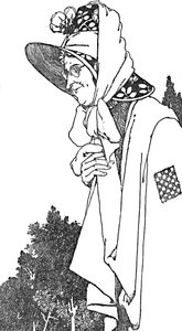 Hon bar en stor hatt, med de vackraste blommorna på, c1930 av William Heath Robinson