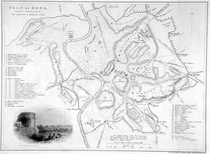Rom, Italien: Jämförande karta över antika och moderna platser, ca 1850 (gravyr) av W Hughes