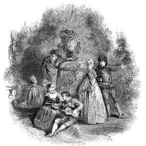 Scen från Watteau 1644, 1844. av W. J. Linton