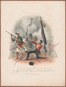 ?Slaget vid Ferozeshah 21:a och 22:a dec 1845. En officer vid HM 9:e regementet som försvarar sina färger? av W. Kohler