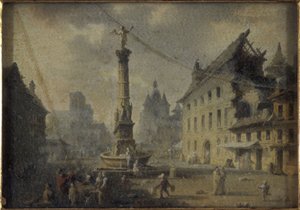 Place du Châtelet, år 1809, år 1809 (olja på siden, glas) av W. Lebelle