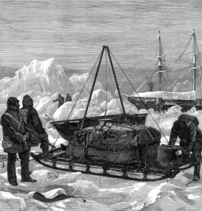 Förbereder sig för att börja på en pulkatur i Arktis, 1875. av W. Palmer