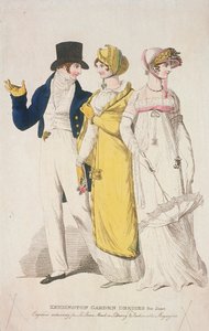 Kensington Garden-klänningar för juni, c1810