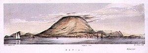 Vy över Charlestown på ön Nevis, Västindien, graverad av Henry C. Trery (fl.1849-54), c.1849 (färgad litho) av W. S. (after) Andrews