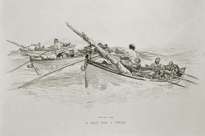 "A Race for a Whale", för "The Perils and Romance of Whaling" i Century Magazine, juni 1890 (litho) av W. Taber