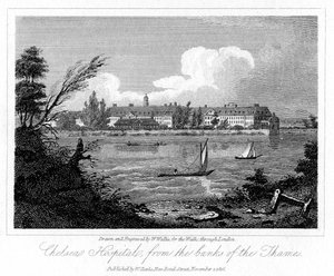 Chelsea Hospital, från Banks of the Thames, London, 1816.