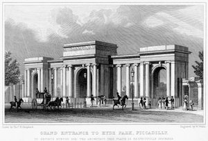Storslagen entré till Hyde Park, Piccadilly, Westminster, London, 1800-talet.