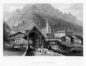 Byn Splugen, Schweiz, 1834