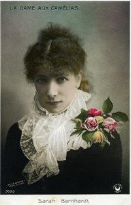 Henriette Rosine Bernard alias Sarah Bernhardt (1844-1923) som "Kameliadamen" av Alexandre Dumas Jr. (foto)