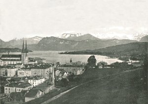 Utsikt över Luzern och dess berg, Schweiz, 1895. av W and S Ltd
