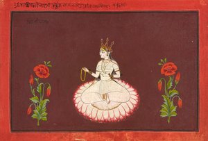 Saraswati, folio från a Goddess-serien, ca. 1680-1700. av Wajid