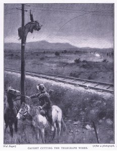 Fångad med att klippa av ledningarna, illustration från After Pretoria: The Guerilla War, 1902 av Wal Paget