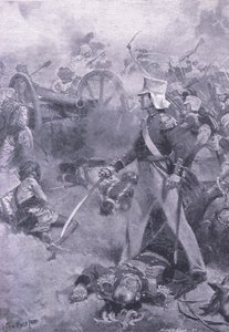 Chilianwala, 13 januari 1849: Pennycuicks kropp bevakad av hans son, illustration från British Battles on Land and Sea, 1915 av Wal Paget