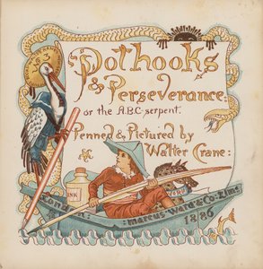 Illustration till Pothooks and Perseverance av Walter Crane (färglitografi) av Walter (after) Crane
