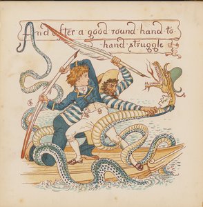 Illustration till Pothooks and Perseverance av Walter Crane (färglitografi) av Walter (after) Crane