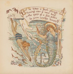 Illustration till Pothooks and Perseverance av Walter Crane (färglitografi) av Walter (after) Crane