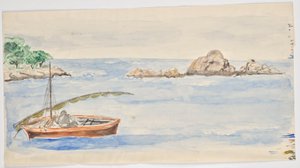 Man i segelbåt på stranden i Florida (?) av Walter Barwig