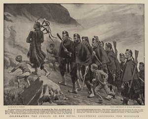 Firandet av jubileet på Ben Nevis, volontärer som bestiger berget av Walter Charles Horsley
