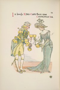 En man och en kvinna som håller i koppar kamomillte av Walter Crane