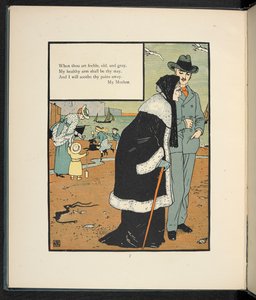 En man med sin mamma på en strand. av Walter Crane