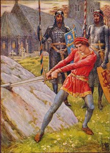 Arthur drar svärdet från stenen, 1911. av Walter Crane