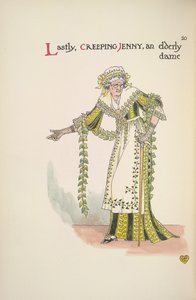 Smygande Jenny. En äldre dam som använder en käpp av Walter Crane