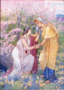 Demeter gläds åt att hennes dotter var vid hennes sida, illustration från The Story of Greece, 1930-talet av Walter Crane