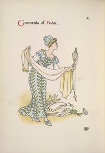 Plagg av lin. En kvinna som håller en sjal av Walter Crane