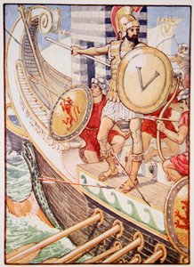 Han blev ett mål för varje pil, illustration från The Story of Greece av Mary Macgregor av Walter Crane