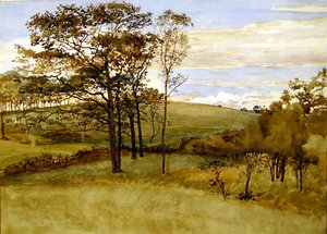 Sensommarlandskap (akvarell på papper) av Walter Crane