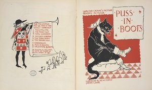 「長ぐつをはいた猫」の目次とタイトルページ.swedish av Walter Crane