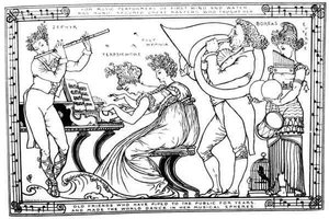 "Gamla vänner som har spridit till allmänheten i åratal och fått världen att dansa i hennes musikaliska sfärer" (litho) (s/v foto) av Walter Crane