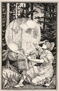Ut kom en kupol av glas som en såpbubbla som steg upp i luften, illustration från 