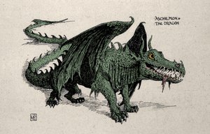 Representation av den mytologiska draken Ashchemon Drawing av Walter Crane från 1899. av Walter Crane