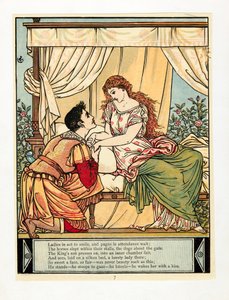 Prinsen väcker skönhet, från The Blue Beard Picture Book, pub. 1879 färglitografi, 1879. av Walter Crane