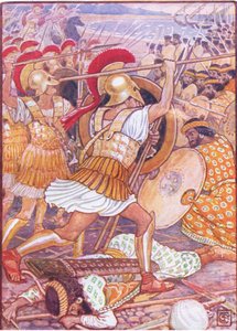 De kraschade in i den persiska armén med enorm kraft, illustration från The Story of Greece, 1930-talet av Walter Crane