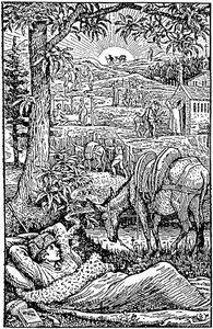 Reser med en åsna i Cevennes (Resor med en åsna i Cevennerna) av Robert Louis Stevenson. på kvällen, L