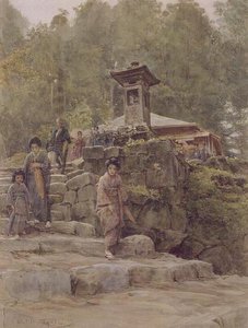 "Approach to a country shrine", illustration till "Japan and the Japanese", pub. av Methuen av Walter Frederick Roofe Tyndale