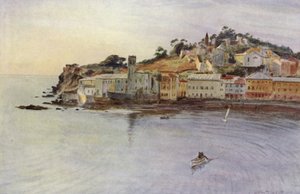 Halvön, Sestri Levante (färg litho) av Walter Frederick Roofe Tyndale