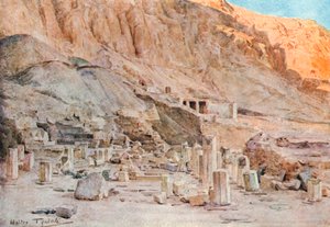 Ruinerna av Mentuhotep-templet i Thebe (färglitografi) av Walter Frederick Roofe Tyndale