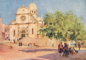Katedralen i Šibenik (färglitografi)