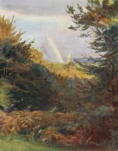 The New Forest: Lyndhurst Church från Emery Down (färg litho) av Walter Frederick Roofe Tyndale