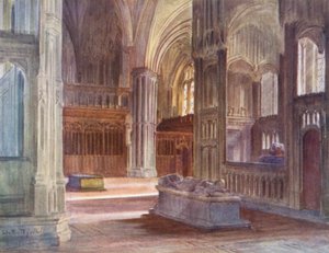 Wessex: Retrokören, Winchester Catherdral, med kardinal Beauforts och biskop Waynfletes kantorier (färglitografi) av Walter Frederick Roofe Tyndale