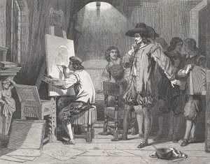 Sebastian Gomez upptäckt av sin mästare, Murillo, At Work, från Illustrerad L..., 29 april 1848. av Walter George Mason