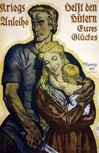 Första världskriget 1914-1918. Tysk affisch för prenumeranter på krigslåneobligationer av Walter Georgi