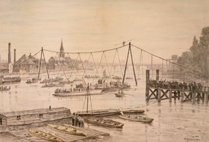 Charles Blondin korsade Themsen på lina, London, före 1897.