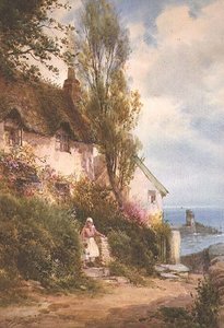 Stuga vid havet (akvarell) av Walter Henry Sweet