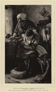 Män måste arbeta, och kvinnor måste gråta, fastän stormar är plötsliga och vatten djupa, och hamnbaren stönar av Walter Langley